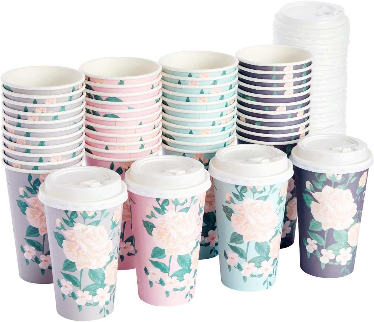 48 Pack Disposable 16oz Paper Coffee Cup with Lids, Paper To Go Cups for Themed Birthday Party